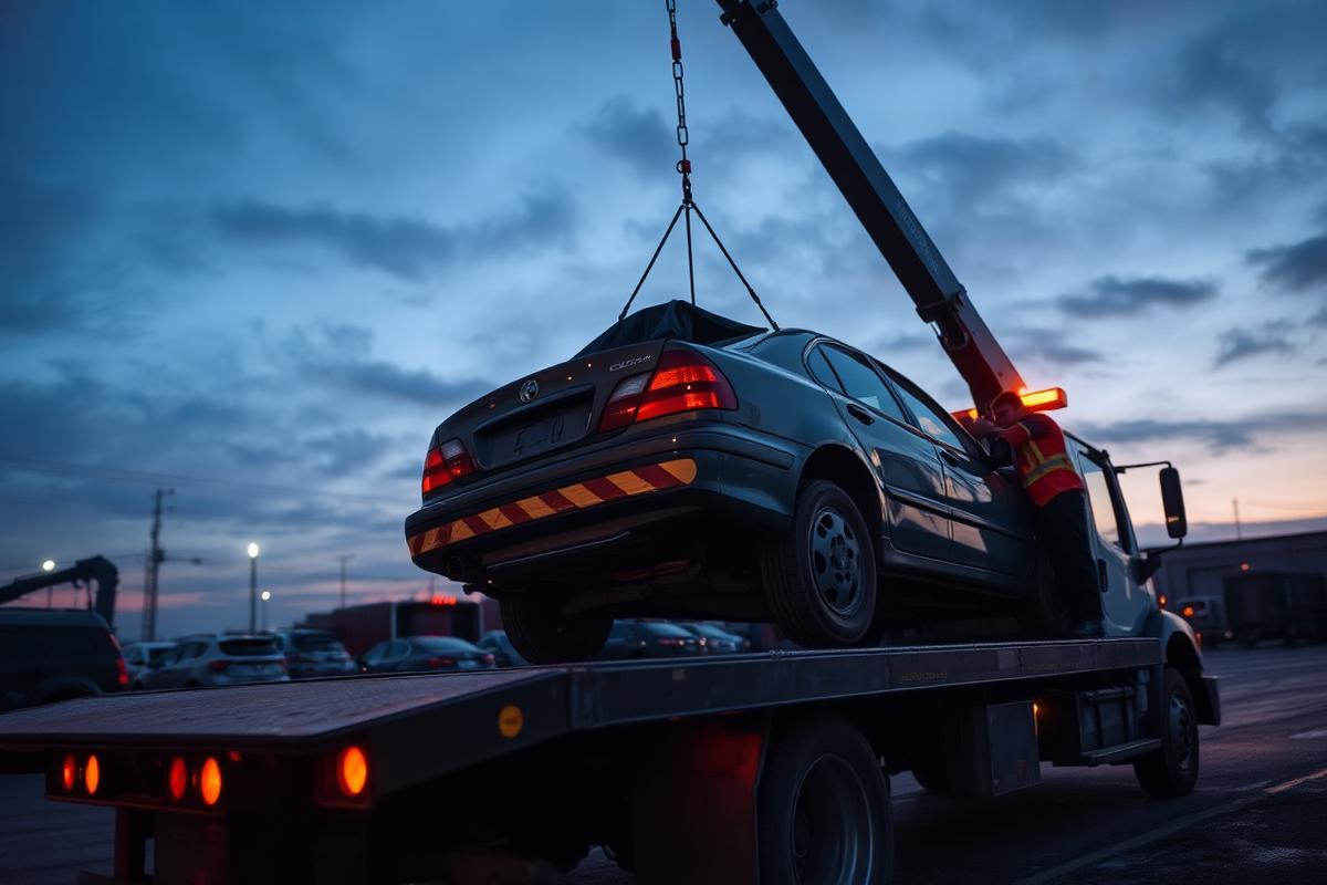 Auto wordt op takelwagen geladen